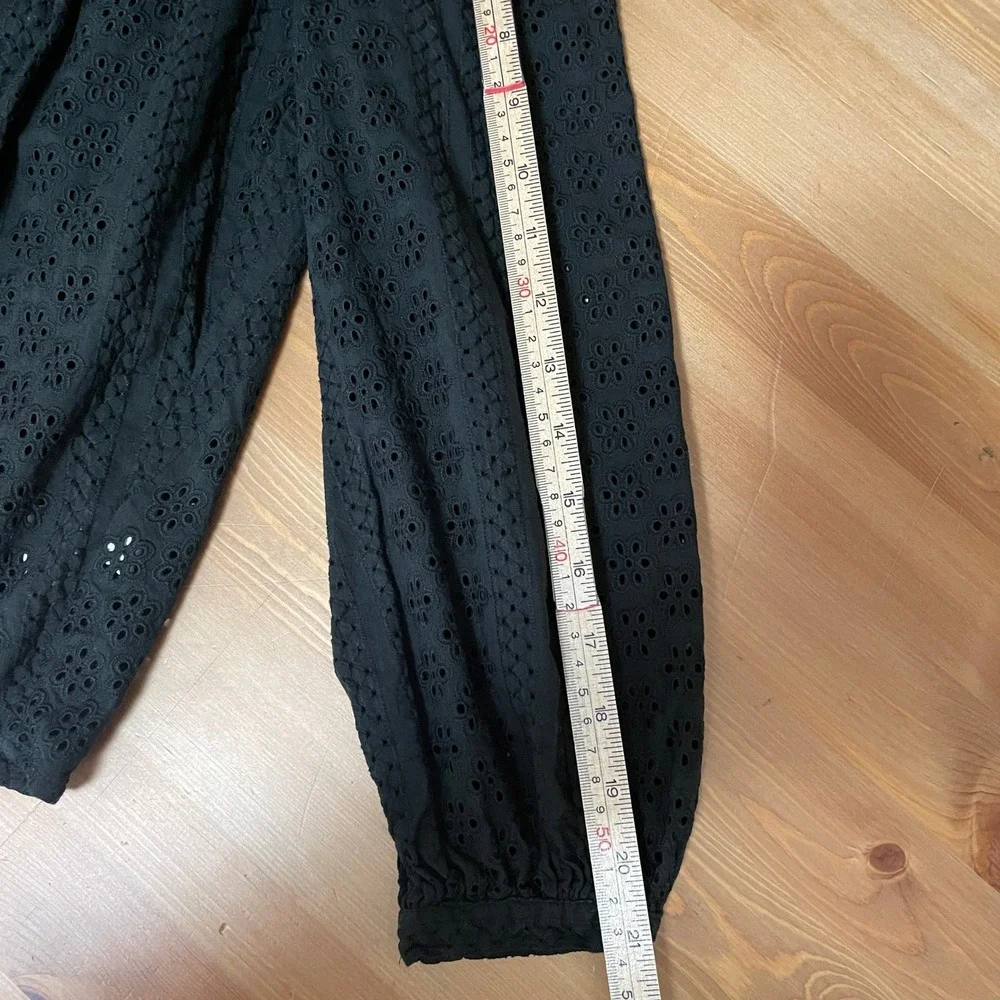 Madewell Black Cotton Victorian Goth Eyelet Tie Neck Long Sleeve Blouse Top S - Picture 7 of 8